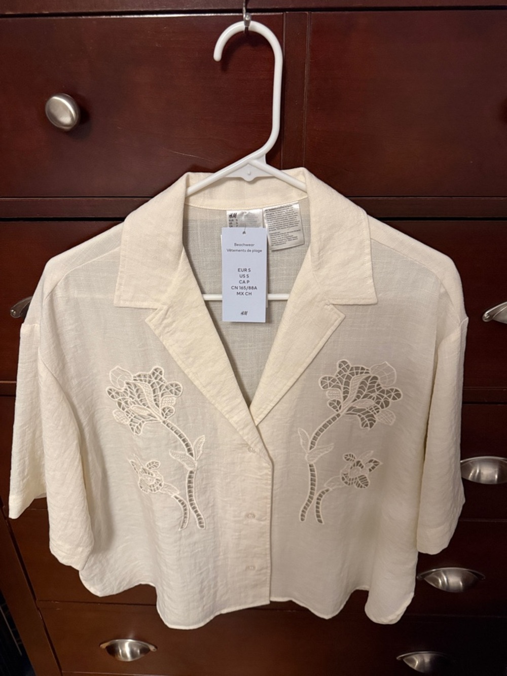 H&M Cream Floral Cutout Camp Shirt